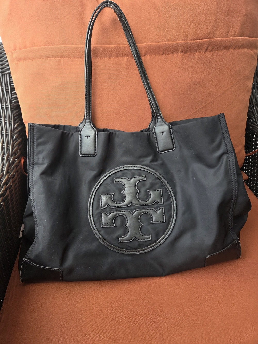 Tory Burch Ella Black Nylon Logo Tote Bag